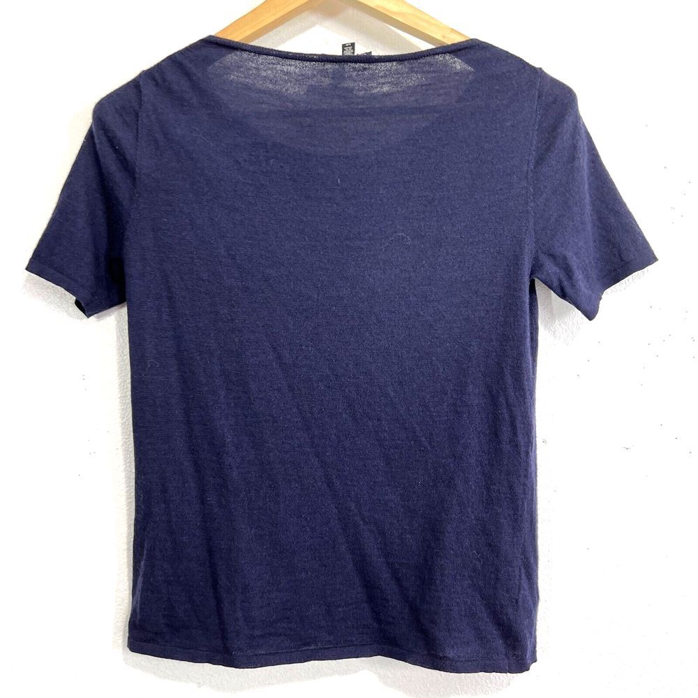 Eileen Fisher Navy Short Sleeve Wool Scoop Neck Sweater, Small. - Picture 2 of 8